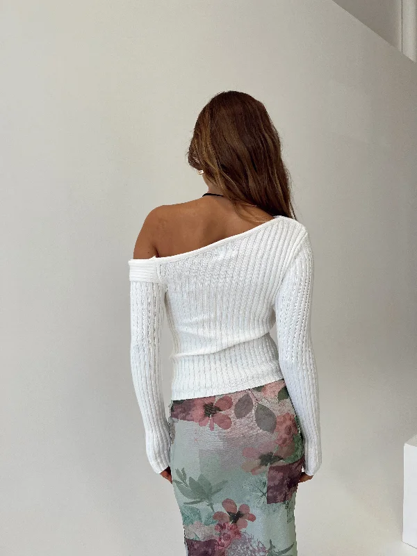 Jaybell Cold Shoulder Sweater White