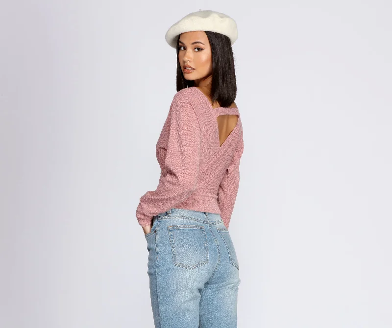 La Femme Knit Wrap Sweater