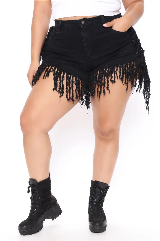 Long Story Short Extreme Fray Shorts - Black