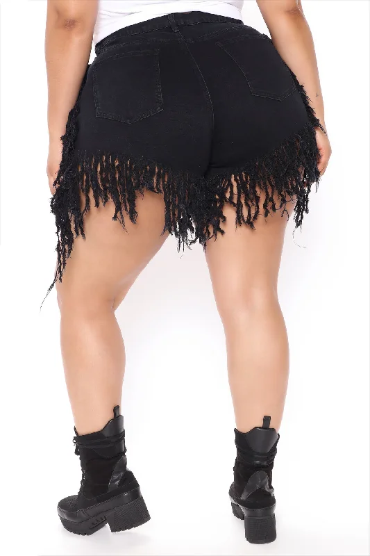 Long Story Short Extreme Fray Shorts - Black