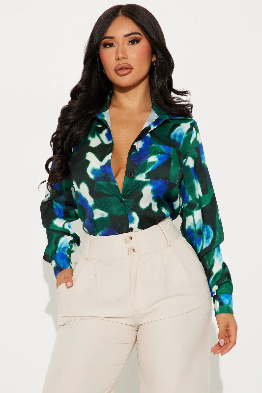 Lost Interest Satin Shirt - Green/combo