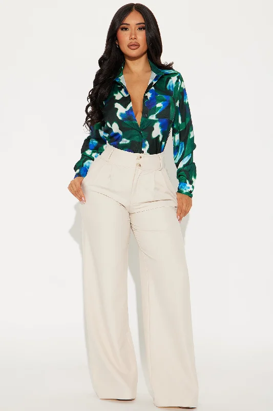 Lost Interest Satin Shirt - Green/combo