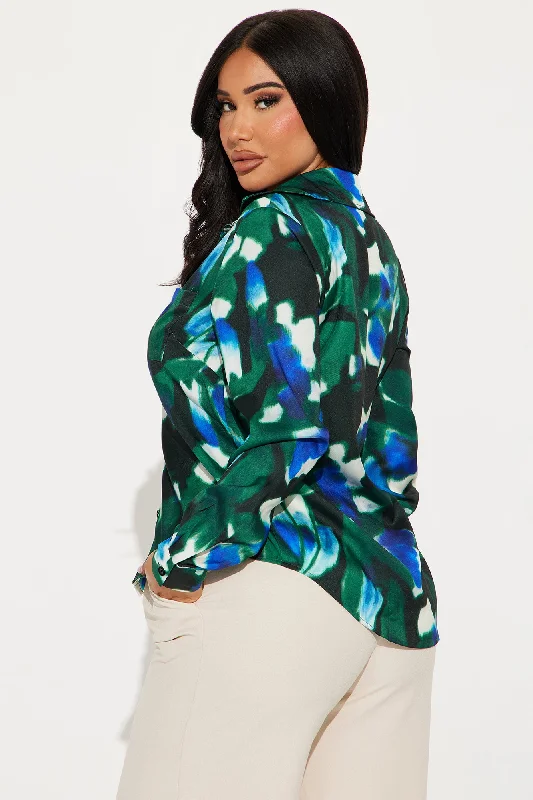 Lost Interest Satin Shirt - Green/combo