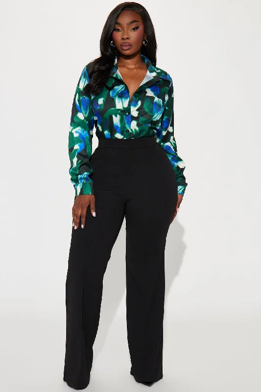 Lost Interest Satin Shirt - Green/combo