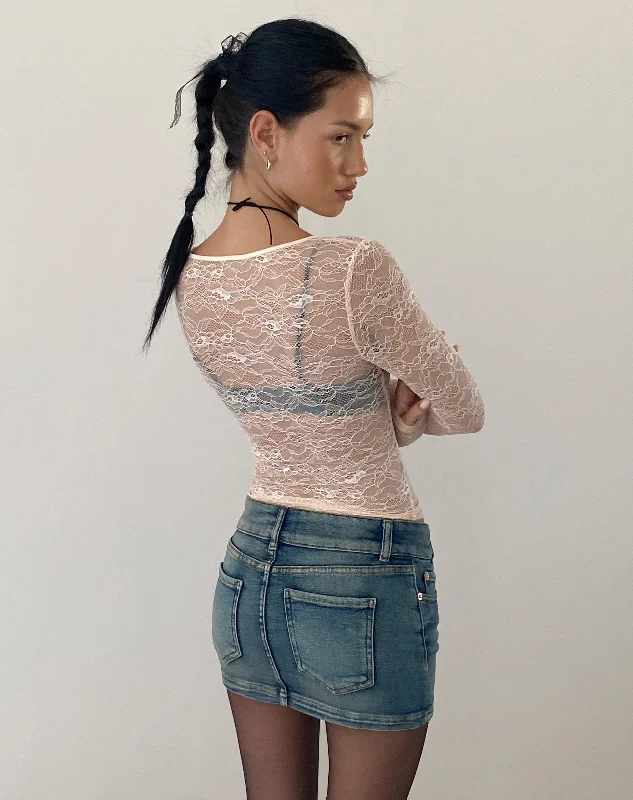 Low Rise Denim Mini Skirt in Desert Wash