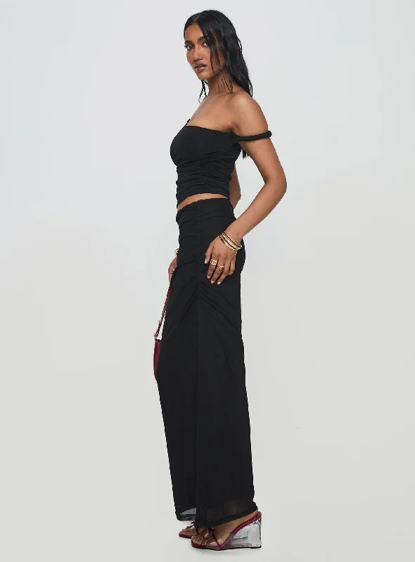 Mastermind Ruched Maxi Skirt Black