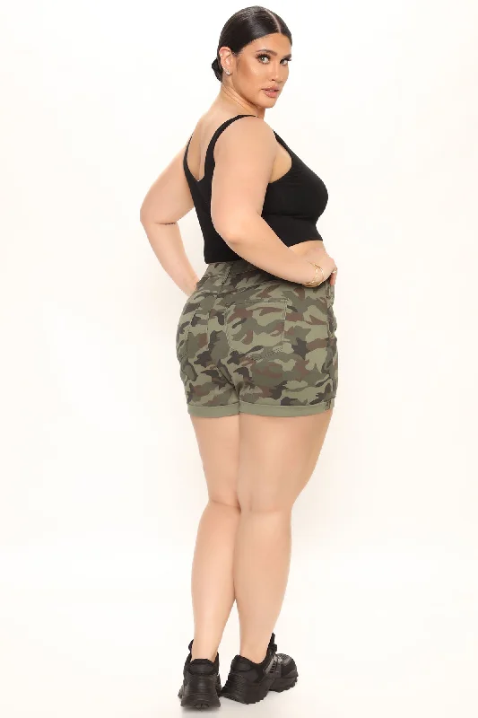 No Muffin Top Denim Shorts - Camouflage