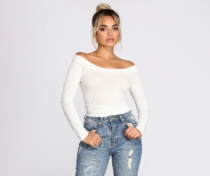 Off The Shoulder Brushed Knit Crop Top