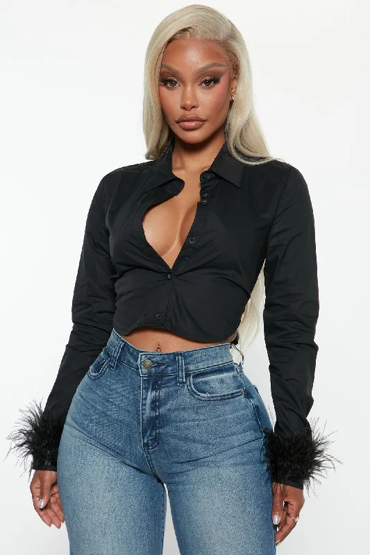 Poppin' Champagne Poplin Top - Black