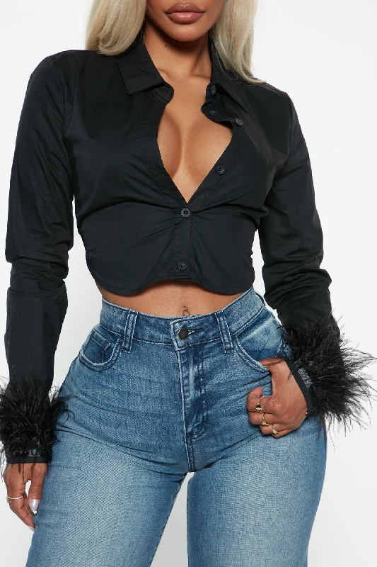 Poppin' Champagne Poplin Top - Black