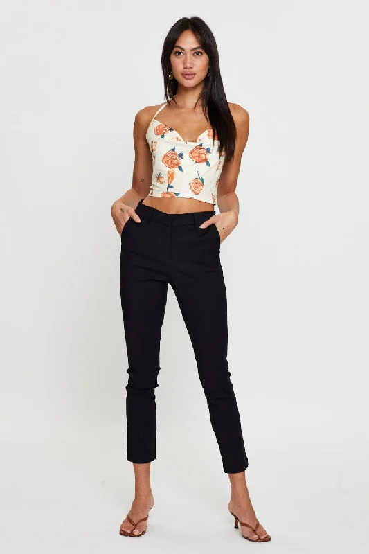 Print Crop Top Sleeveless Cowl Neck