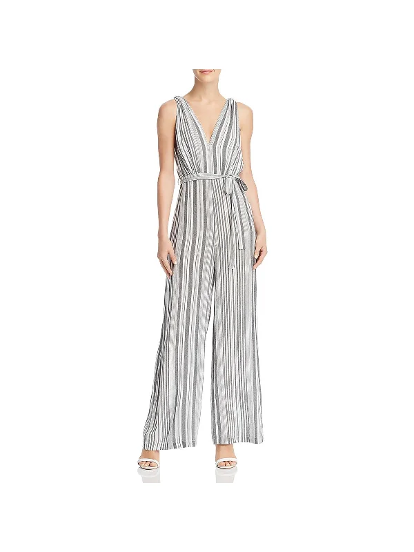 Re:named Womens Stripe V-Neck Jumpsuit