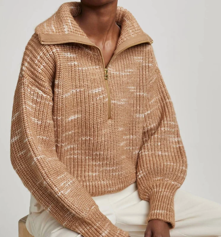 Ridley Dalmatian Half Zip Knit In Golden Bronze And Egret