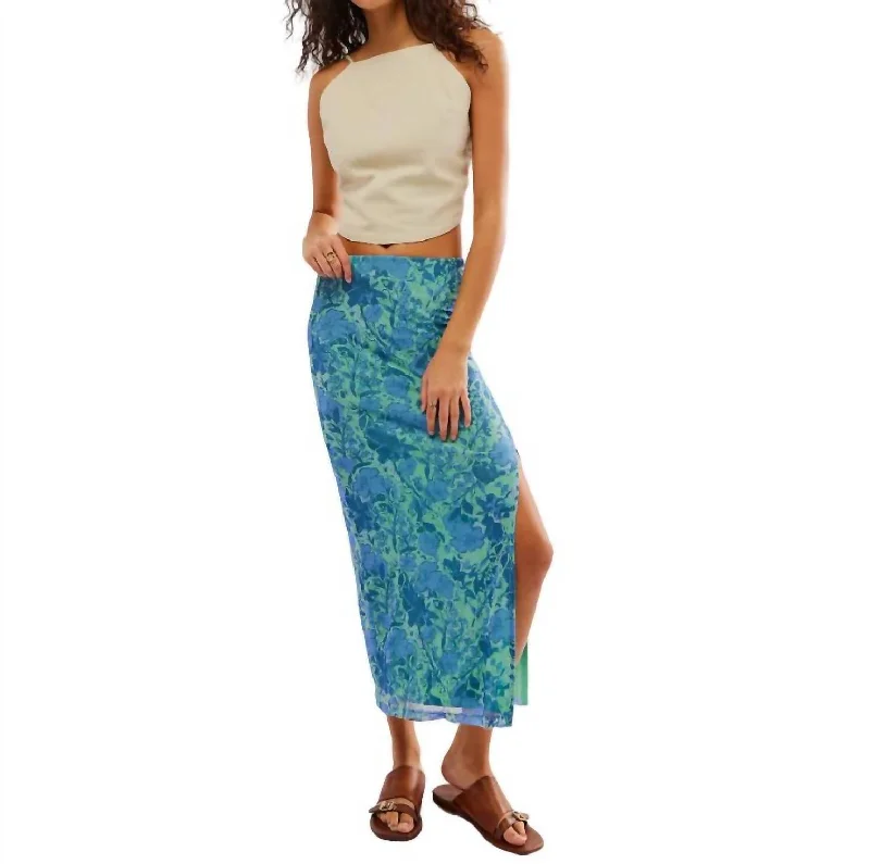 Rosalie Mesh Midi Skirt In Teal Combo