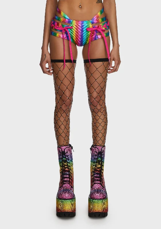 Rude Awakening Lace-Up Shorts - Rainbow Glitter