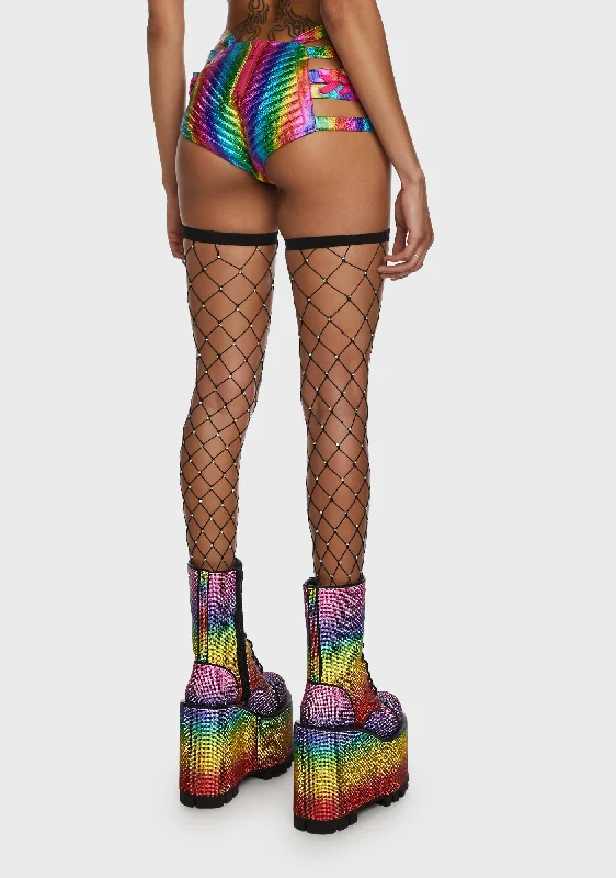 Rude Awakening Lace-Up Shorts - Rainbow Glitter