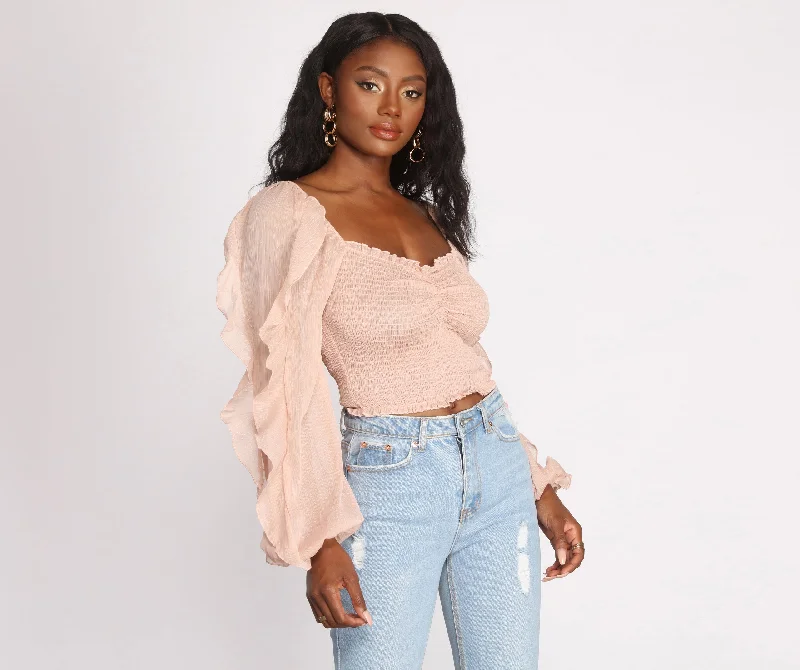 Ruffle Tease Smocked Crop Top