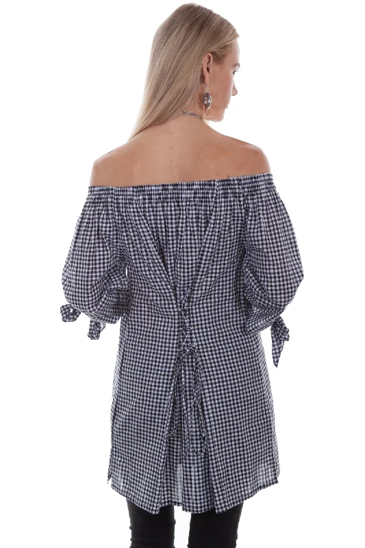 Scully Womens Black/White 100% Cotton Gingham S/S Blouse