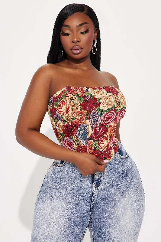 Send Me Roses Jacquard Corset Top - Multi Color