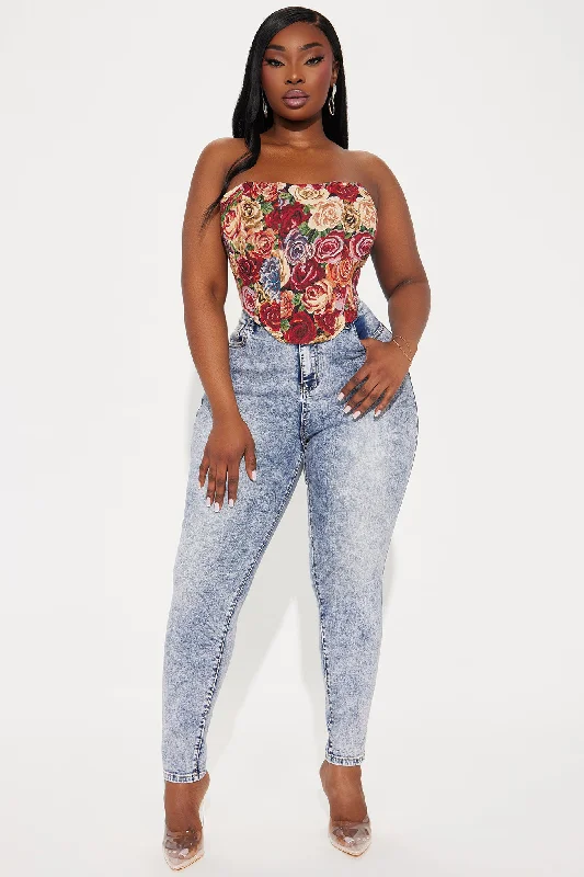 Send Me Roses Jacquard Corset Top - Multi Color