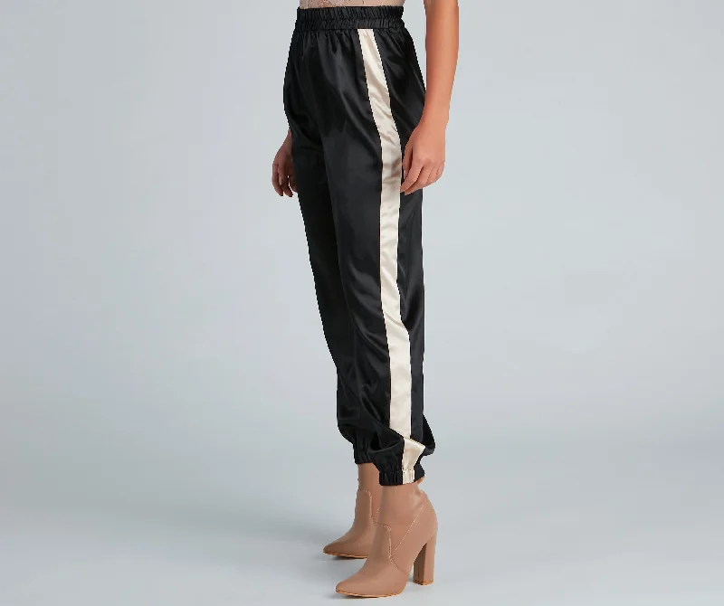 Sleek Striped Satin Joggers