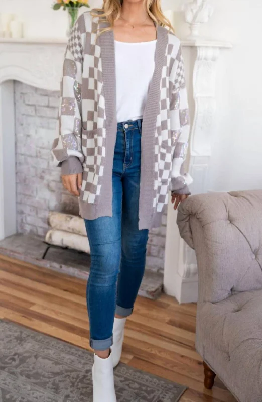 Steal The Spotlight Sequined Cardigan In Grey