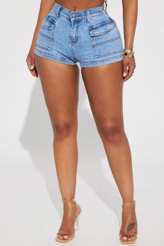 Taking Charge Stretch Cargo Denim Shorts - Light Wash