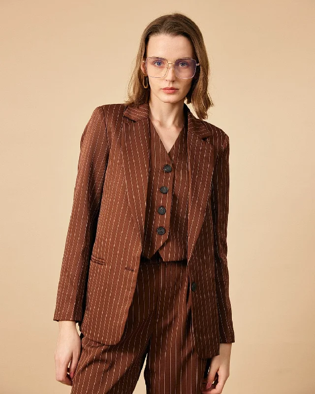 The Brown Striped One Button Collared Blazer