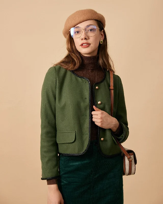 The Green Round Neck Button-up Jacket