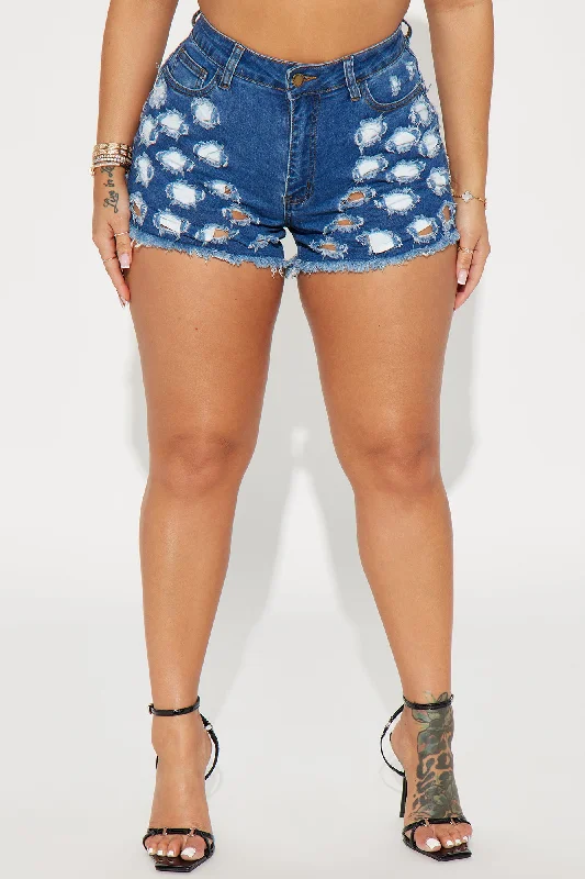 This Feeling Ripped Stretch Denim Shorts - Medium Wash