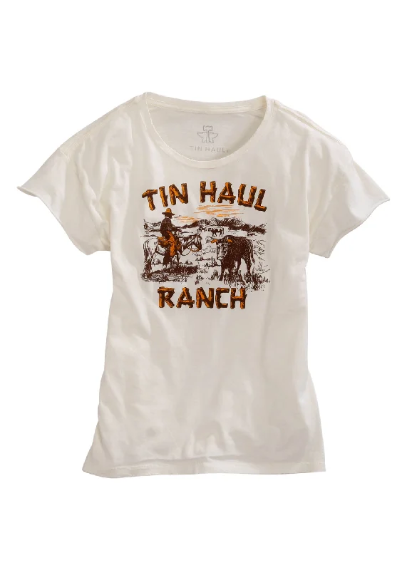 Tin Haul Womens White 100% Cotton Ranch Scene S/S T-Shirt