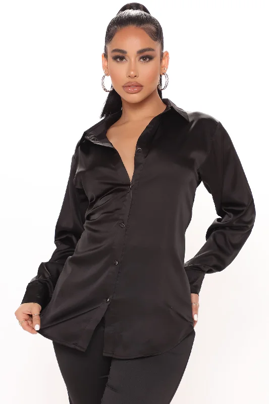 Too Sleek For You Satin Top - Black