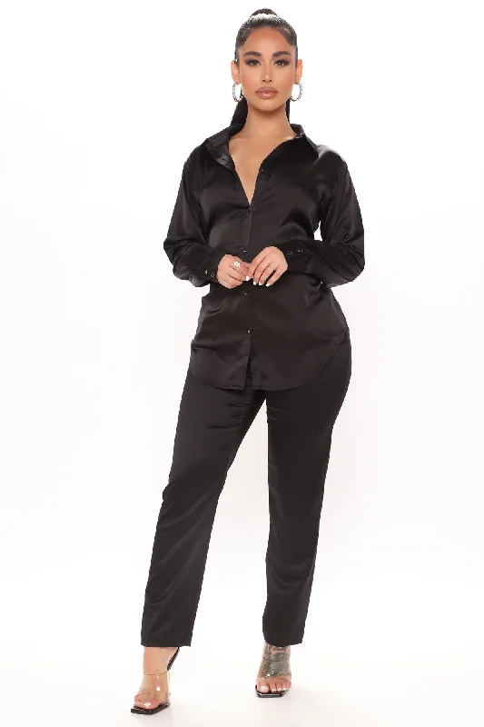 Too Sleek For You Satin Top - Black