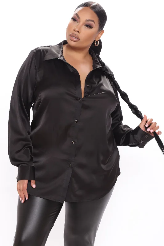 Too Sleek For You Satin Top - Black