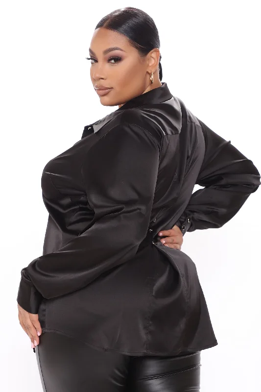 Too Sleek For You Satin Top - Black