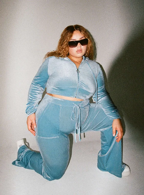 Velour Track Pant Blue Curve