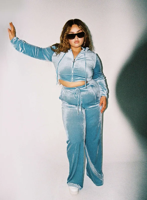 Velour Track Pant Blue Curve