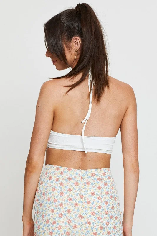 White Cut Out Crop Top Halter Neck