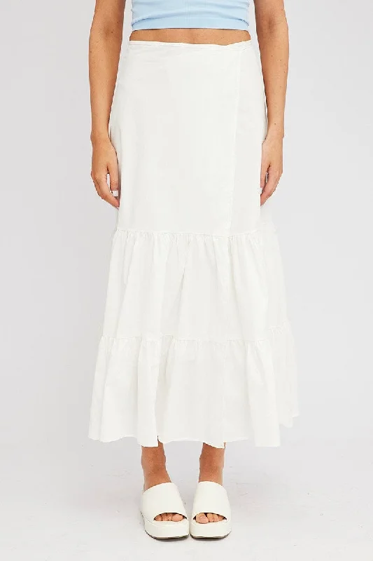 White Wrap Skirt Maxi High Rise