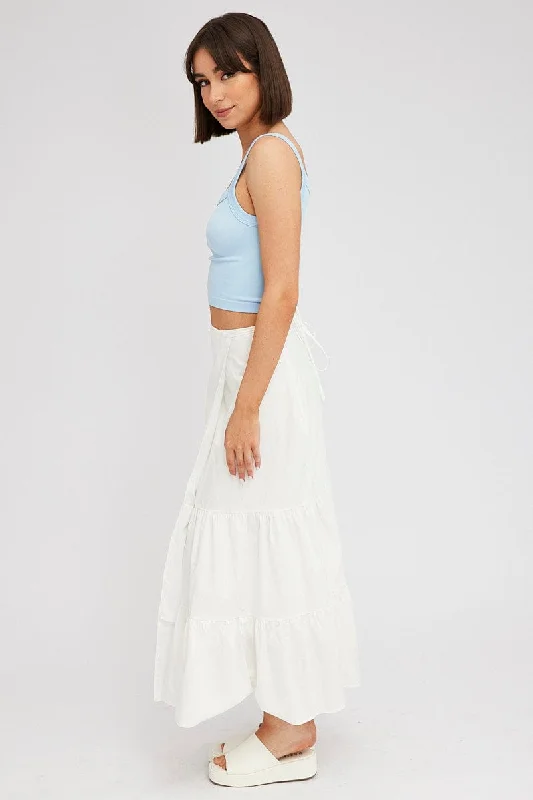 White Wrap Skirt Maxi High Rise