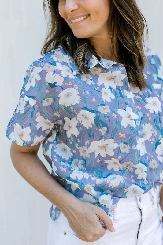 Blue Lavender Floral Top