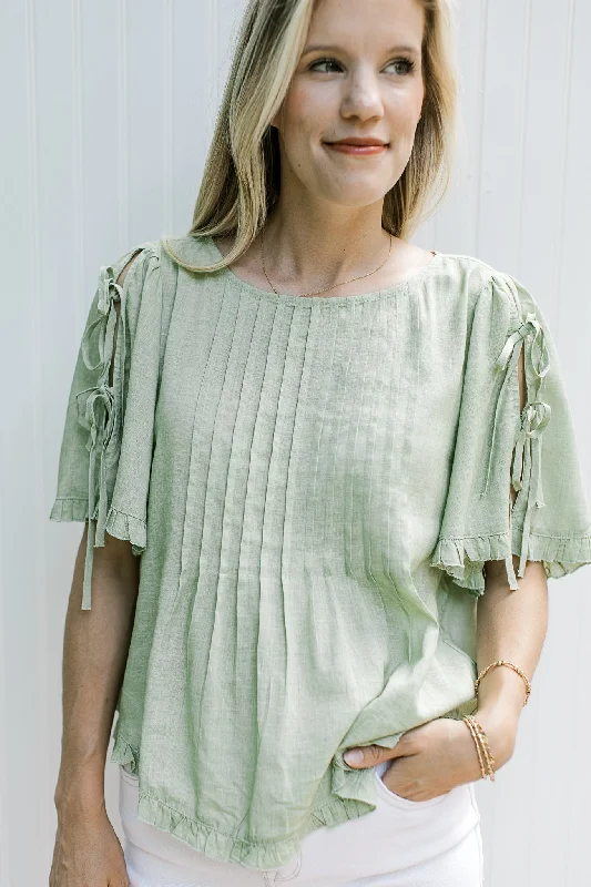 Soft Green Tie Sleeve Top