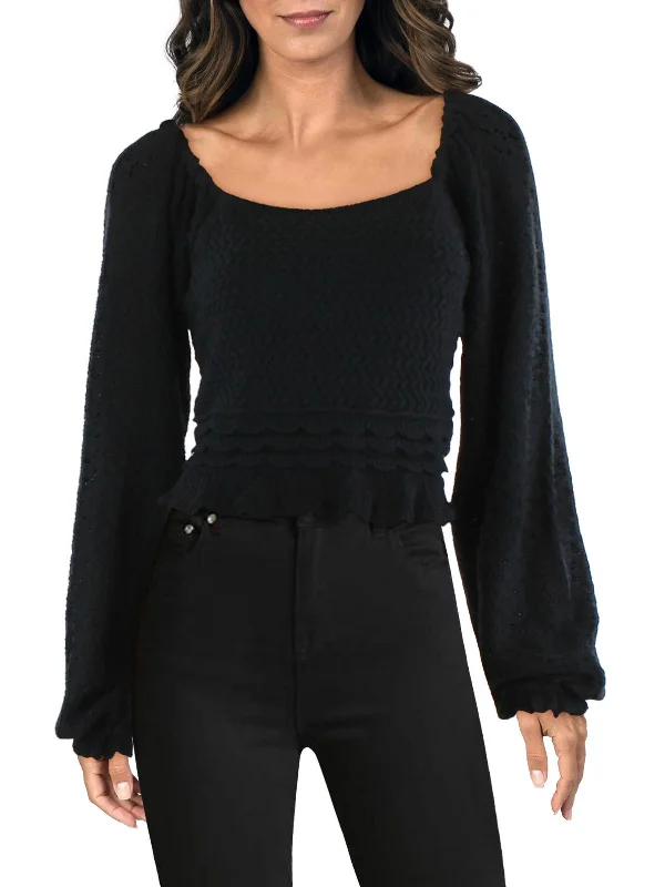 Womens Pintuck Square Neck Crop Sweater