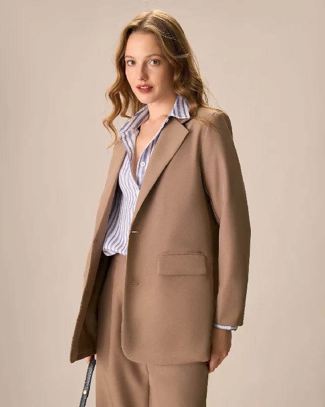 Women's Single-Breasted Khaki Pocket Blazer