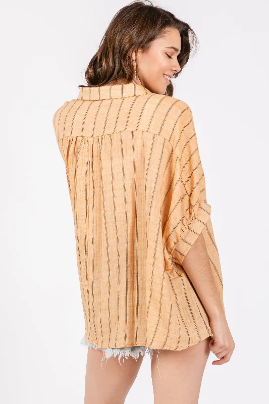 Yellow Striped Collared Oversized Top