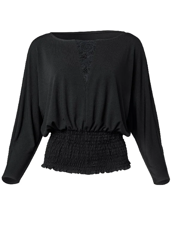 Smocked waist blouson top - Black