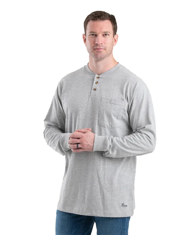 Berne Mens Heavyweight Heathered Grey Cotton Blend L/S Henley