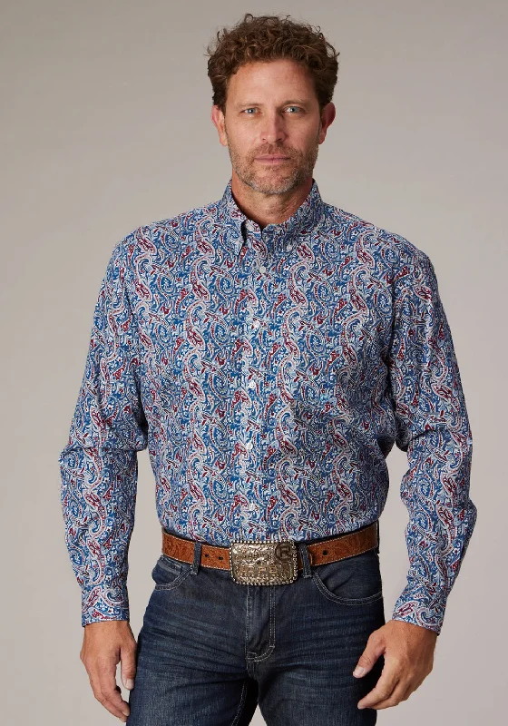 Roper Mens 2024 River Paisley Blue 100% Cotton 1 Pkt L/S Shirt