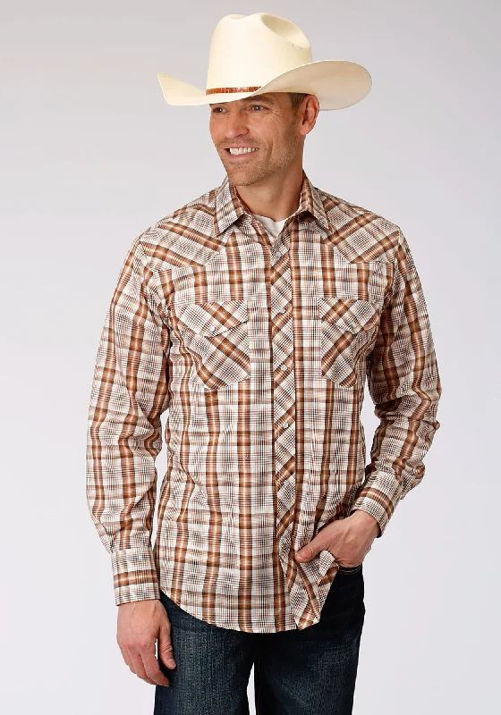 Roper Mens Brown/Rust Cotton Blend Plaid L/S Shirt