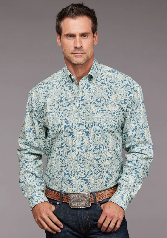 Stetson Mens 2034 Tonal Paisley Blue 100% Cotton 1 Pkt L/S Shirt